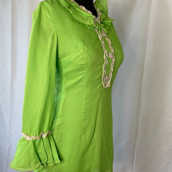 Vintage 1960s Neon Green Mini Dress with Sequin Accents β Tricel 100% Acetate - Picture 9 of 16
